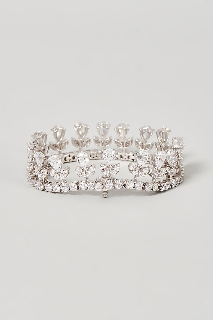 White Finish Swarovski Zirconia Bracelet In Sterling Silver by Diosa Paris Jewellery at Pernia's Pop Up Shop