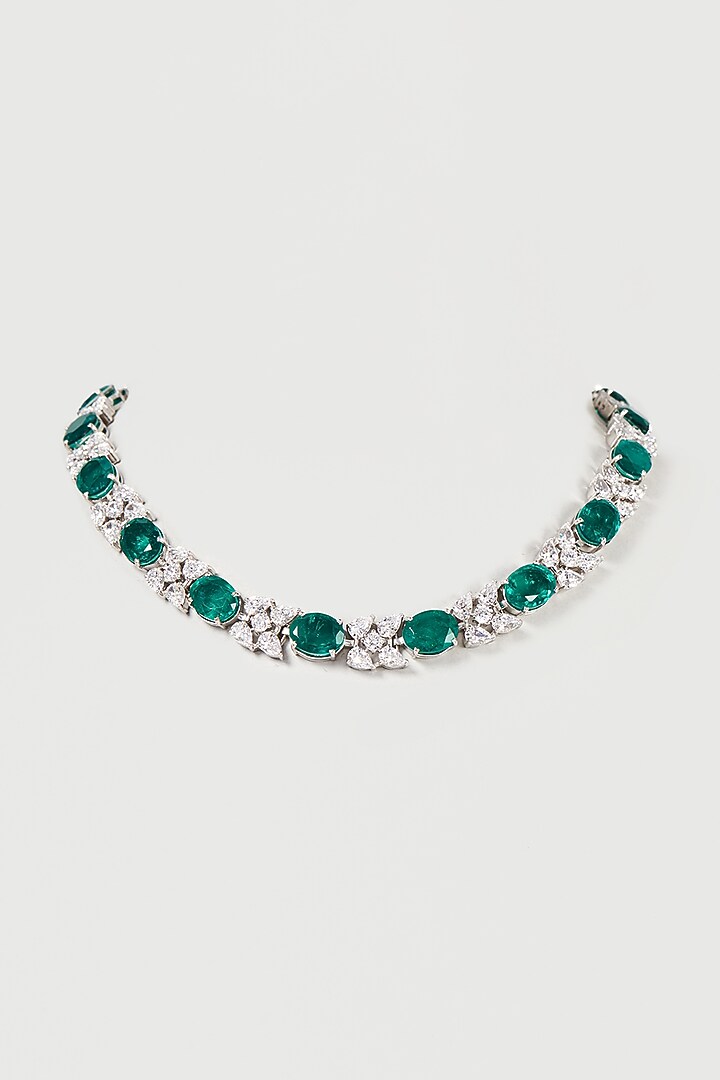 White Finish Green & White Swarovski Zirconia Necklace In Sterling Silver by Diosa Paris Jewellery at Pernia's Pop Up Shop