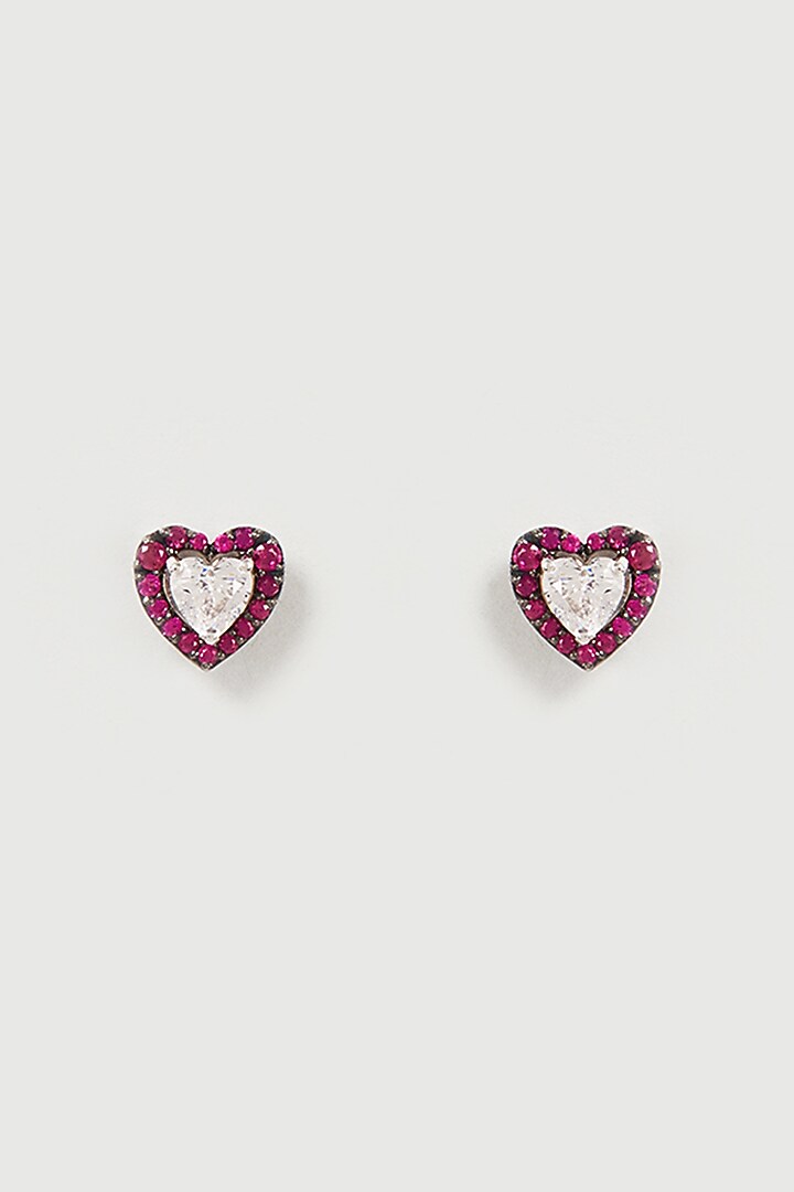 White Finish Red & White Swarovski Zirconia Stud Earrings In Sterling Silver by Diosa Paris Jewellery at Pernia's Pop Up Shop