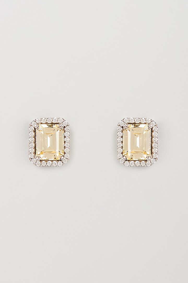 White Finish Yellow Swarovski Zirconia Stud Earrings In Sterling Silver by Diosa Paris Jewellery at Pernia's Pop Up Shop
