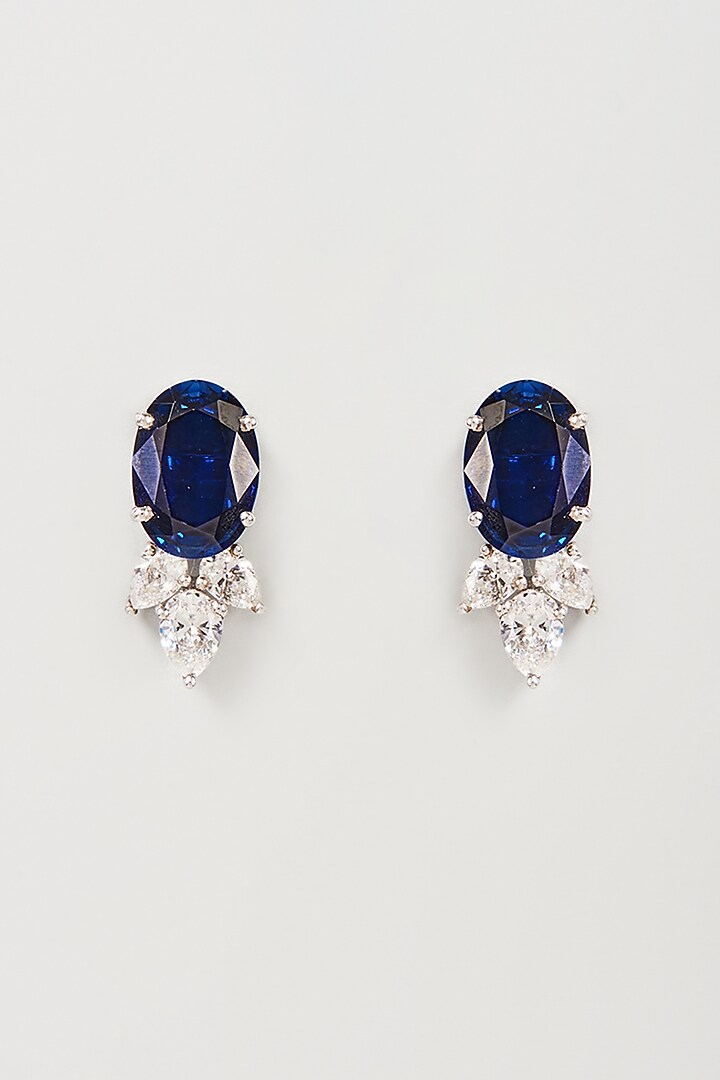 White Finish White & Blue Swarovski Zirconia Earclips In Sterling Silver by Diosa Paris Jewellery at Pernia's Pop Up Shop