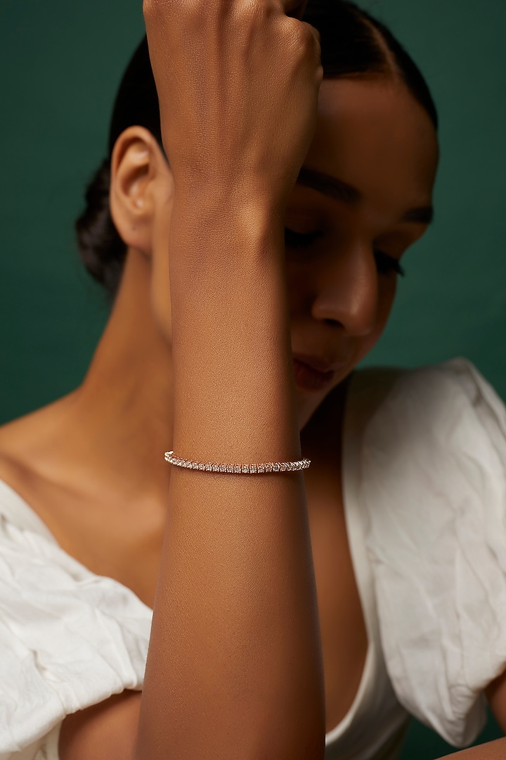 White Finish Swarovski Zirconia Tennis Bracelet In Sterling Silver by Diosa Paris Jewellery at Pernia's Pop Up Shop