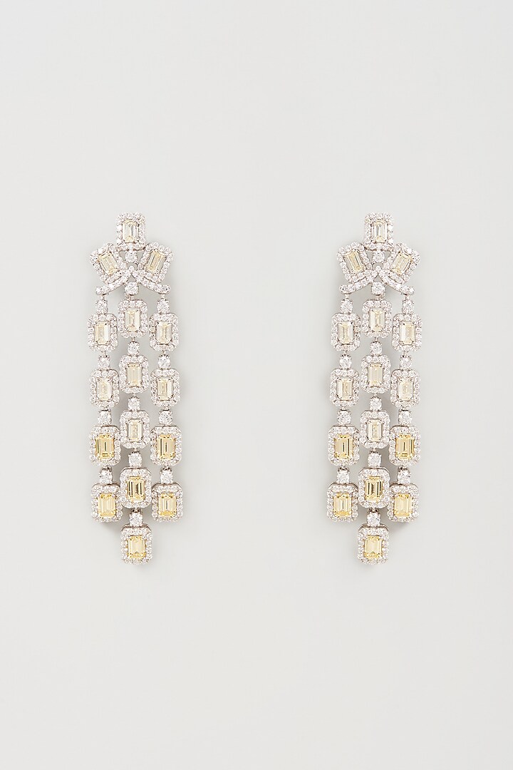 White Finish Swarovski Zirconia Chandelier Earrings In Sterling Silver by Diosa Paris Jewellery at Pernia's Pop Up Shop