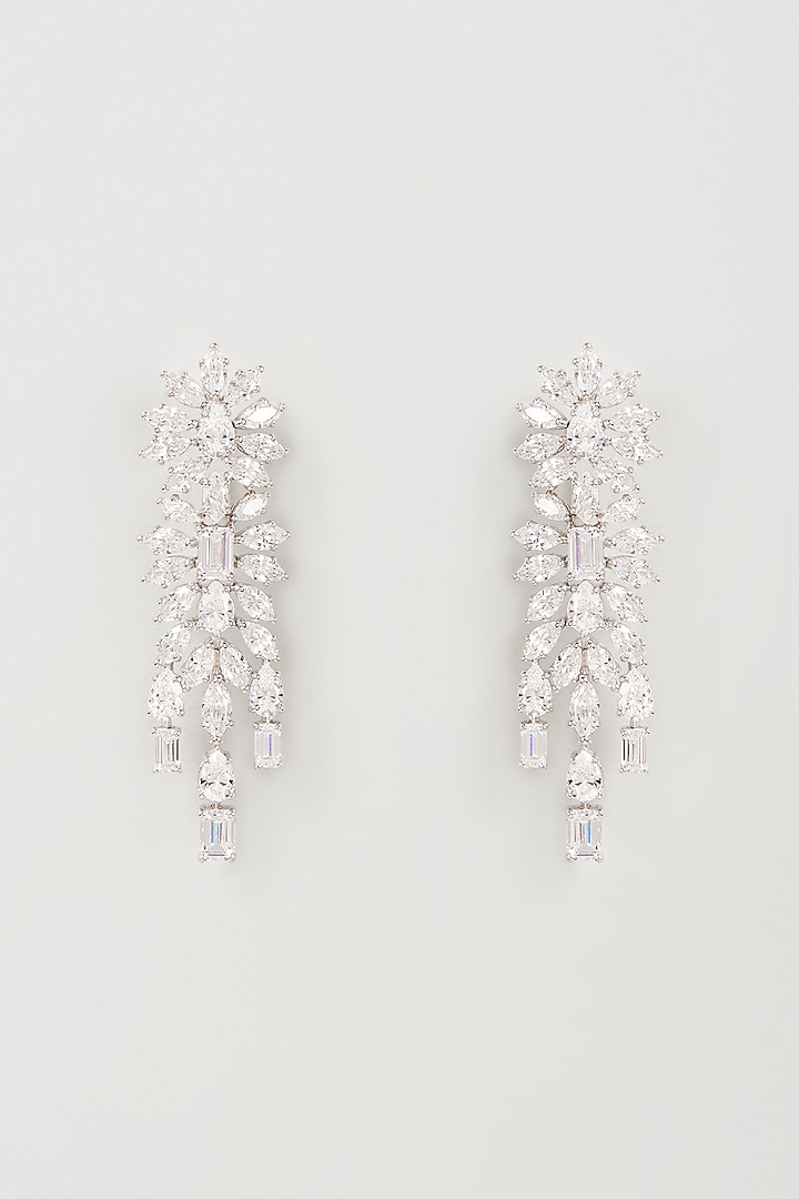 White Finish Swarovski Zirconia Dangler Earrings In Sterling Silver by Diosa Paris Jewellery at Pernia's Pop Up Shop