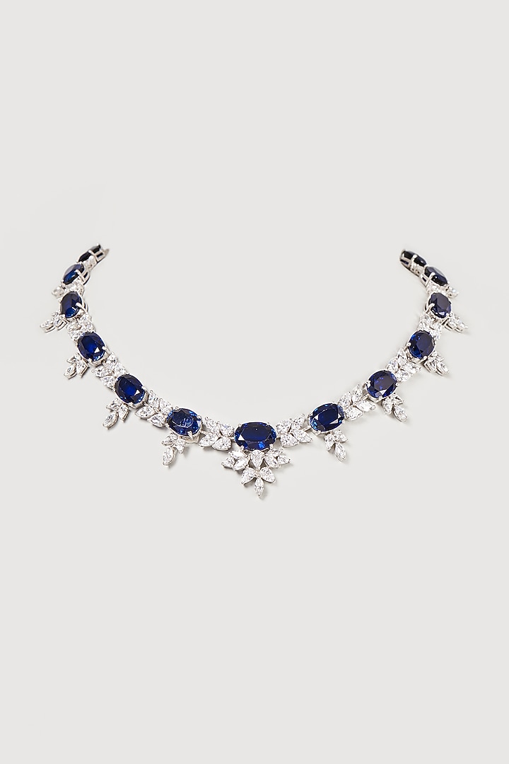 White Finish White & Blue Swarovski Zirconia Necklace In Sterling Silver by Diosa Paris Jewellery at Pernia's Pop Up Shop