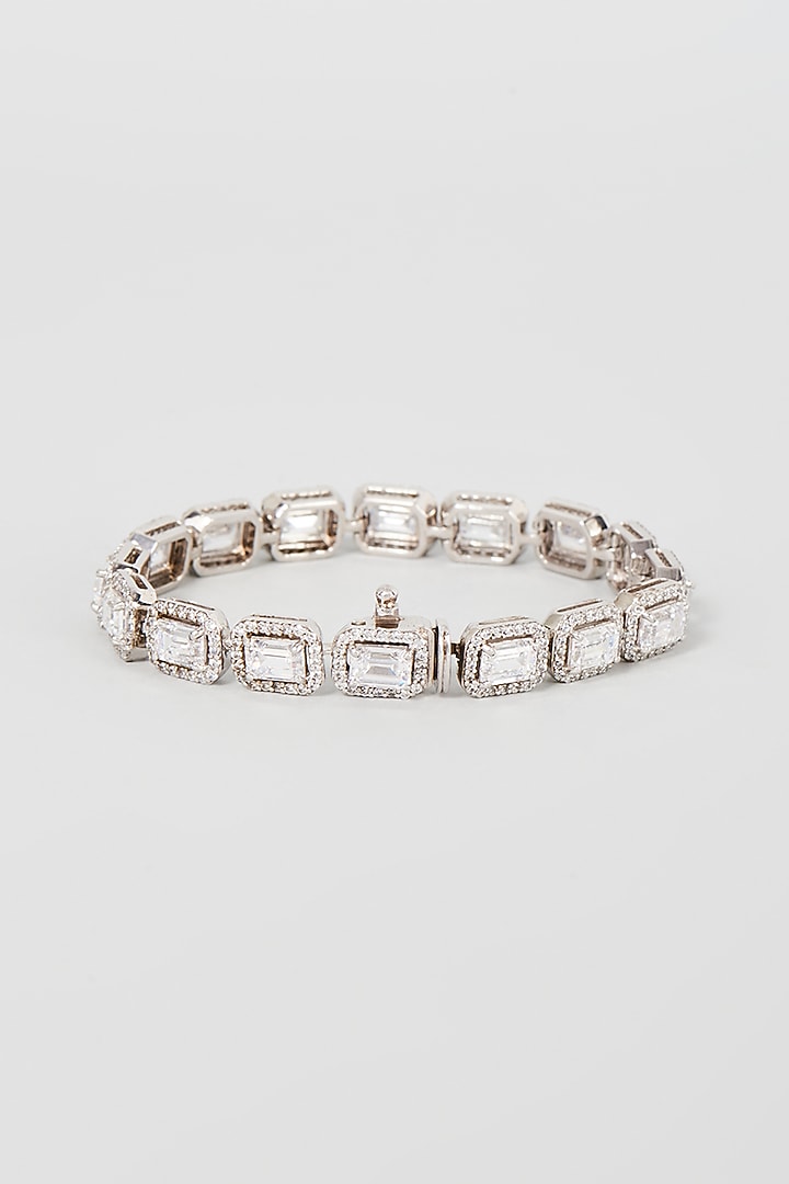 White Finish Swarovski Zirconia Bracelet In Sterling Silver by Diosa Paris Jewellery at Pernia's Pop Up Shop