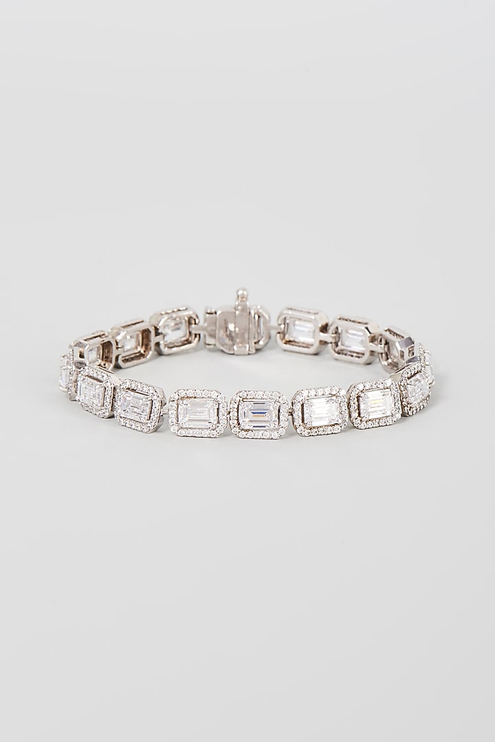 White Finish Swarovski Zirconia Bracelet In Sterling Silver by Diosa Paris Jewellery at Pernia's Pop Up Shop