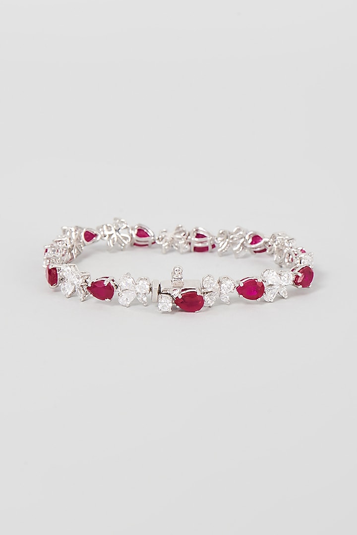 White Finish White & Red Swarovski Zirconia Bracelet In Sterling Silver by Diosa Paris Jewellery at Pernia's Pop Up Shop