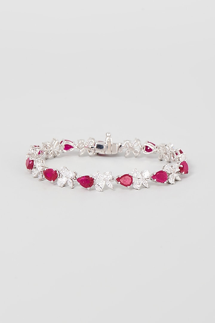 White Finish White & Red Swarovski Zirconia Bracelet In Sterling Silver by Diosa Paris Jewellery at Pernia's Pop Up Shop