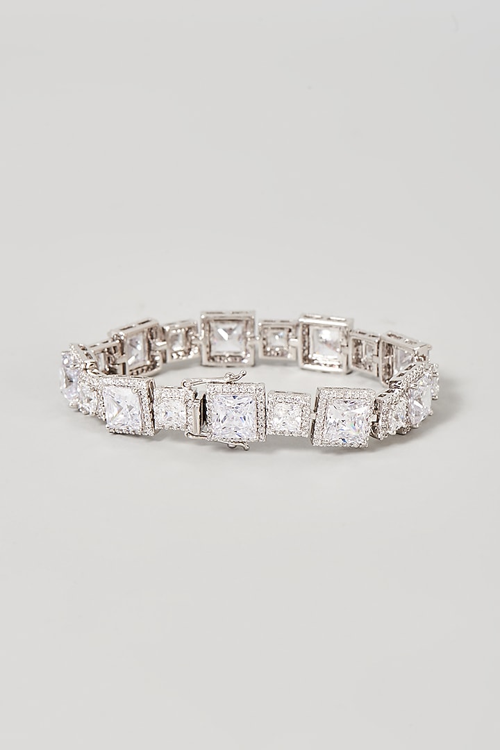 White Finish Swarovski Zirconia Cuff Bracelet In Sterling Silver by Diosa Paris Jewellery at Pernia's Pop Up Shop