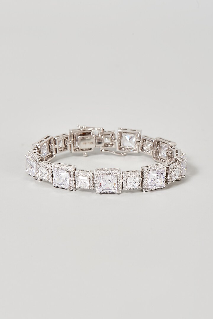 White Finish Swarovski Zirconia Cuff Bracelet In Sterling Silver by Diosa Paris Jewellery at Pernia's Pop Up Shop