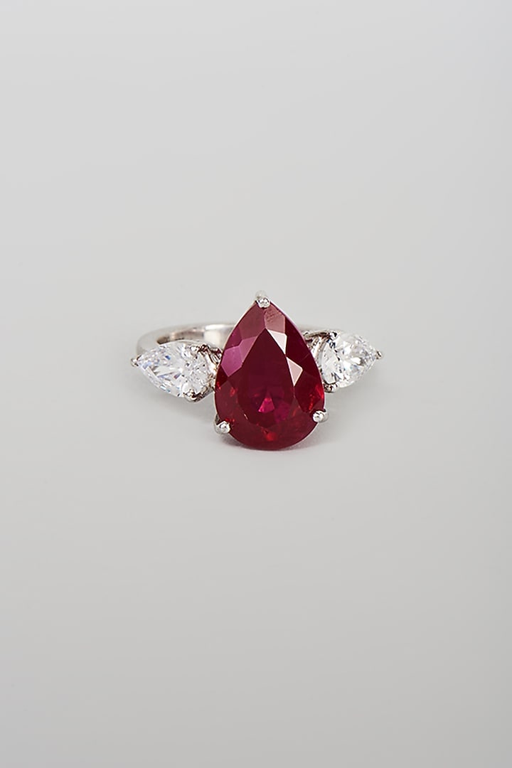 White Finish White & Red Swarovski Zirconia Cocktail Ring In Sterling Silver by Diosa Paris Jewellery at Pernia's Pop Up Shop