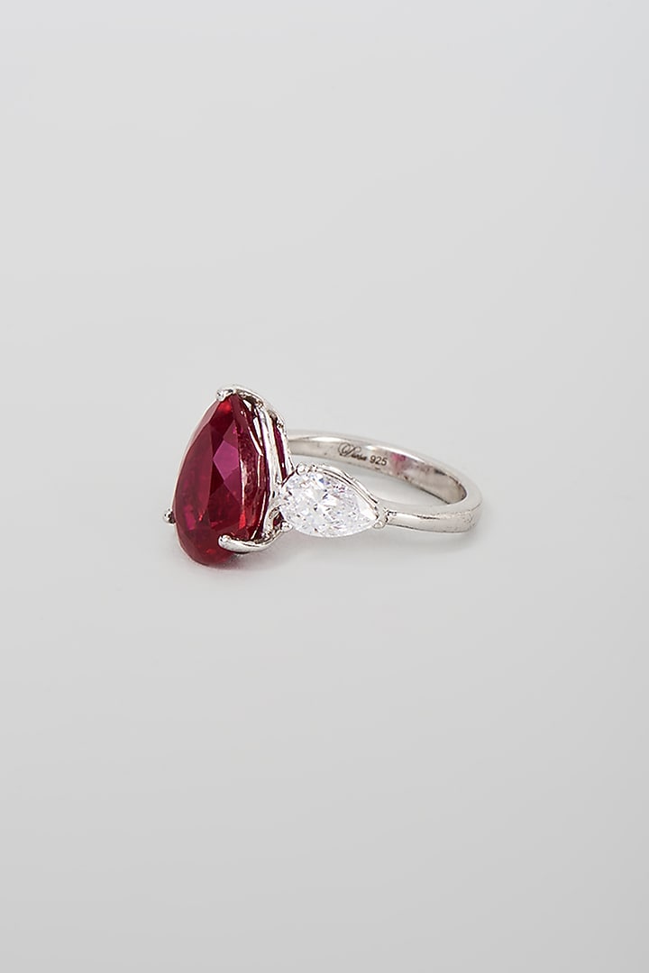 White Finish White & Red Swarovski Zirconia Cocktail Ring In Sterling Silver by Diosa Paris Jewellery at Pernia's Pop Up Shop