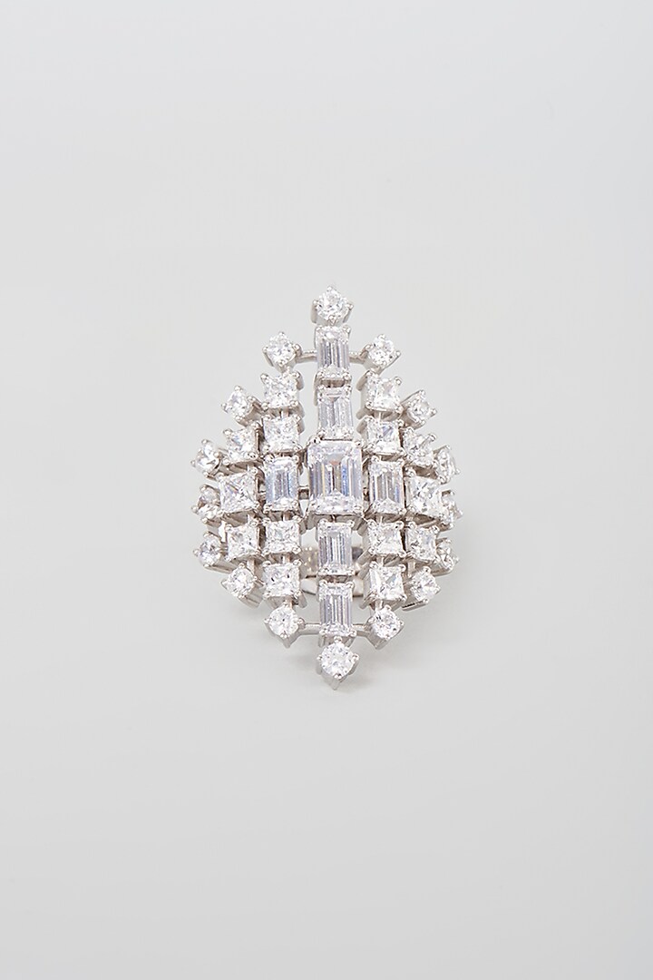 White Finish Swarovski Zirconia Ring In Sterling Silver by Diosa Paris Jewellery at Pernia's Pop Up Shop