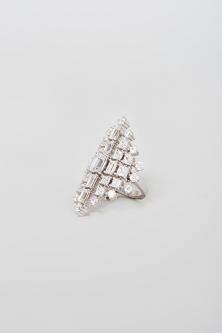 White Finish Swarovski Zirconia Ring In Sterling Silver by Diosa Paris Jewellery at Pernia's Pop Up Shop