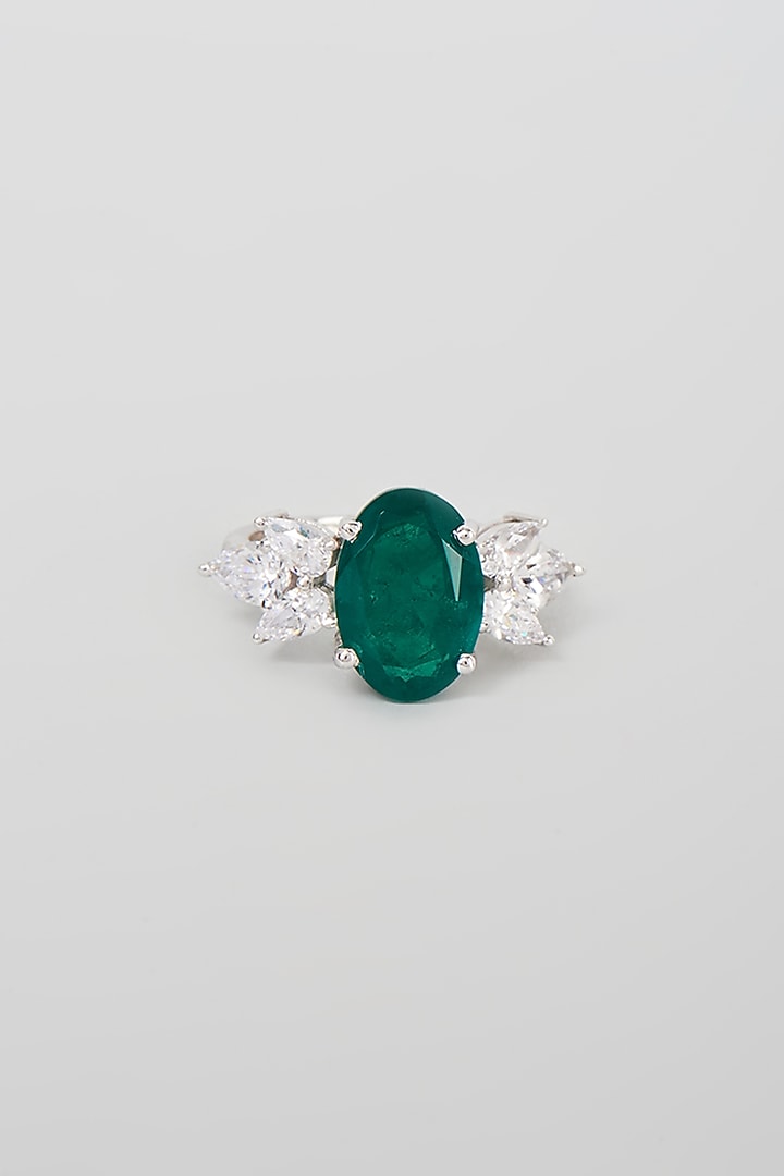 White Finish White & Green Swarovski Zirconia Cocktail Ring In Sterling Silver by Diosa Paris Jewellery at Pernia's Pop Up Shop
