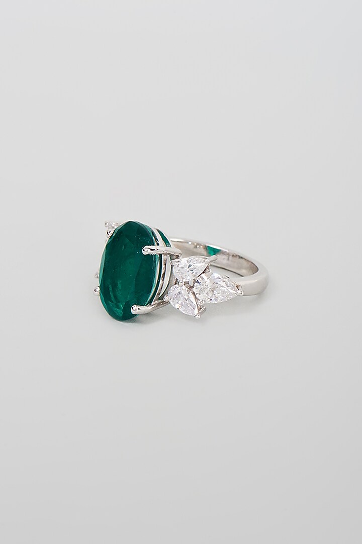 White Finish White & Green Swarovski Zirconia Cocktail Ring In Sterling Silver by Diosa Paris Jewellery at Pernia's Pop Up Shop