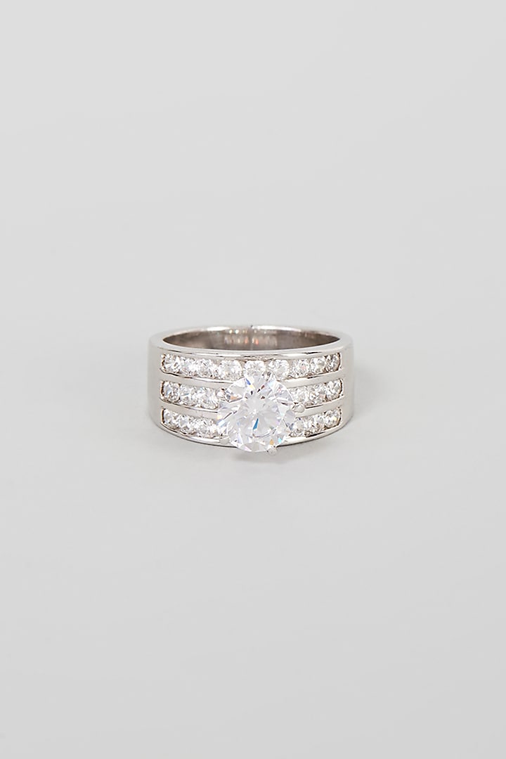 White Finish Swarovski Zirconia Ring In Sterling Silver by Diosa Paris Jewellery at Pernia's Pop Up Shop