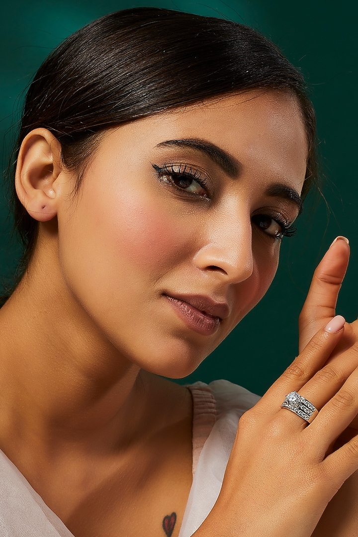 White Finish Swarovski Zirconia Ring In Sterling Silver by Diosa Paris Jewellery at Pernia's Pop Up Shop