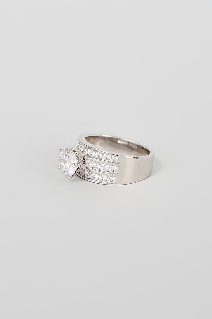 White Finish Swarovski Zirconia Ring In Sterling Silver by Diosa Paris Jewellery at Pernia's Pop Up Shop