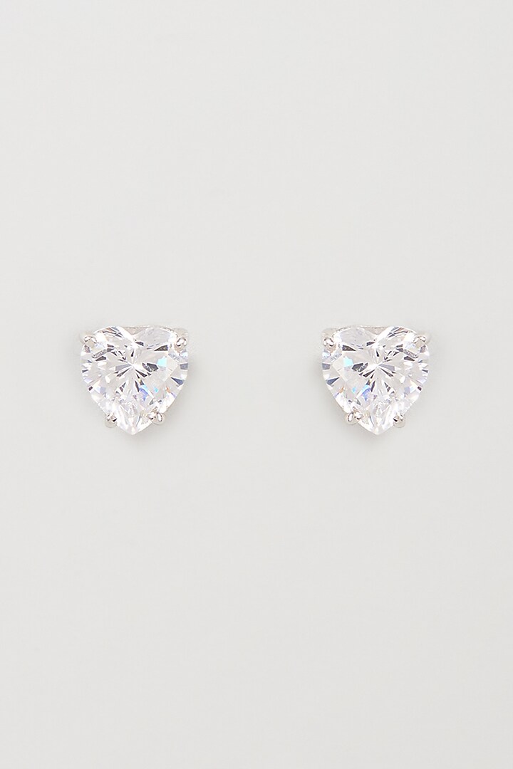 White Finish Swarovski Zirconia Stud Earrings In Sterling Silver by Diosa Paris Jewellery at Pernia's Pop Up Shop