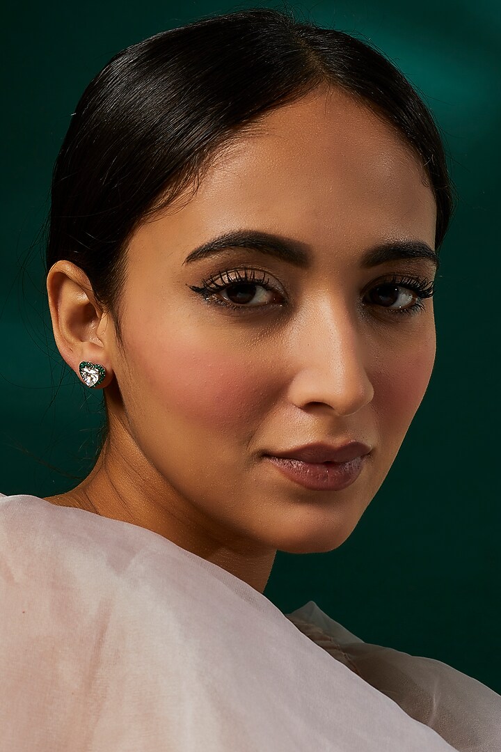 White Finish Green & White Swarovski Zirconia Stud Earrings In Sterling Silver by Diosa Paris Jewellery at Pernia's Pop Up Shop