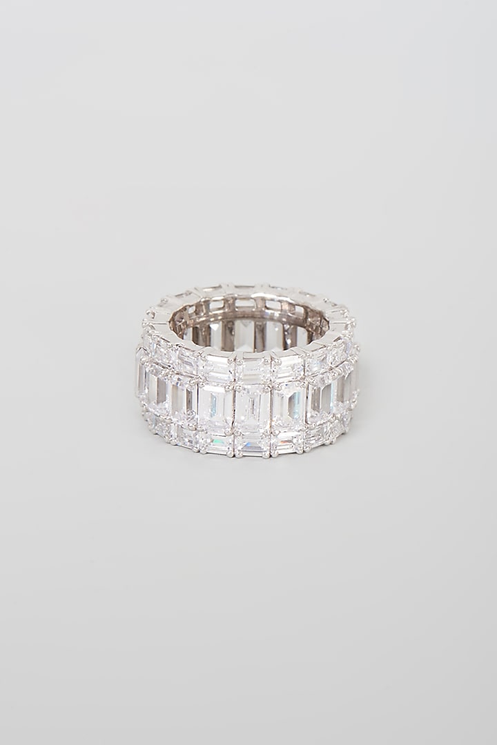 White Finish Swarovski Zirconia Eternity Ring In Sterling Silver by Diosa Paris Jewellery at Pernia's Pop Up Shop