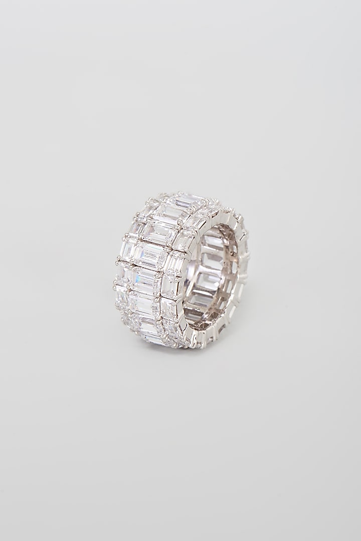 White Finish Swarovski Zirconia Eternity Ring In Sterling Silver by Diosa Paris Jewellery at Pernia's Pop Up Shop