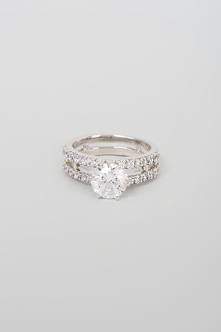 White Finish Swarovski Zirconia Ring In Sterling Silver by Diosa Paris Jewellery at Pernia's Pop Up Shop