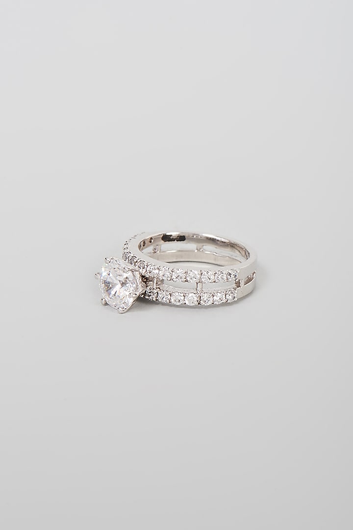 White Finish Swarovski Zirconia Ring In Sterling Silver by Diosa Paris Jewellery at Pernia's Pop Up Shop