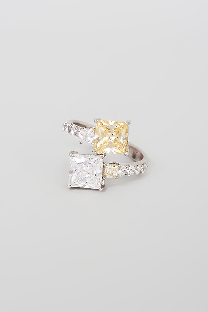 White Finish White & Yellow Swarovski Zirconia Cocktail Ring In Sterling Silver by Diosa Paris Jewellery at Pernia's Pop Up Shop