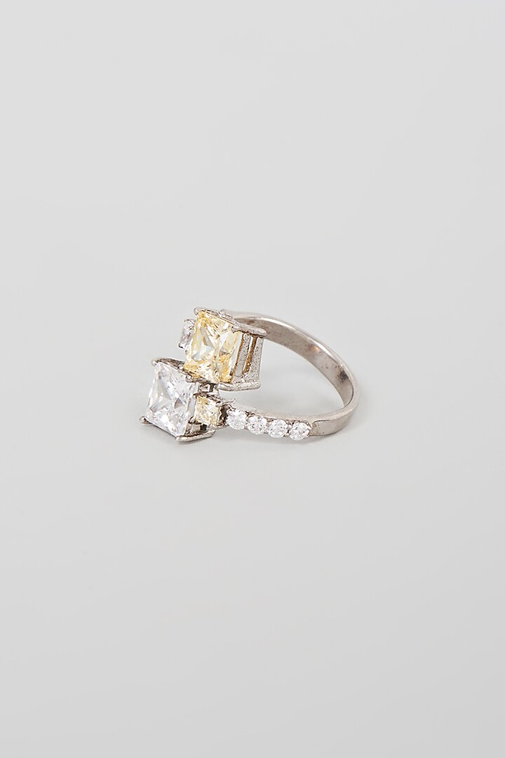 White Finish White & Yellow Swarovski Zirconia Cocktail Ring In Sterling Silver by Diosa Paris Jewellery at Pernia's Pop Up Shop