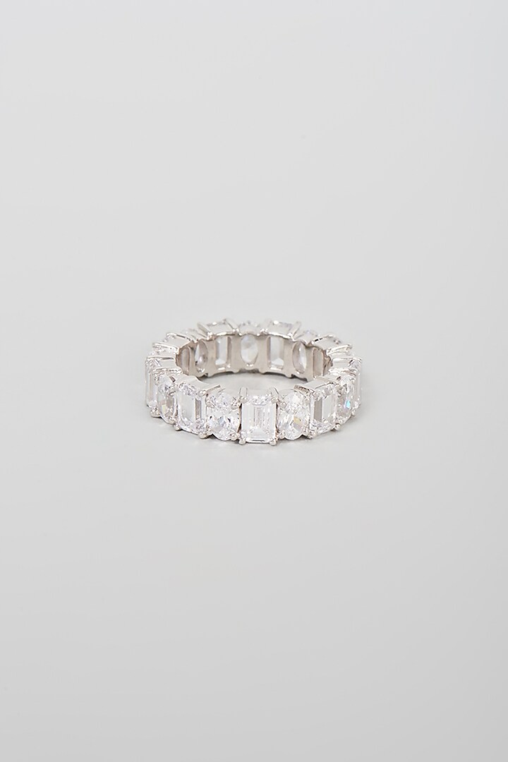 White Finish Swarovski Zirconia Eternity Ring In Sterling Silver by Diosa Paris Jewellery at Pernia's Pop Up Shop