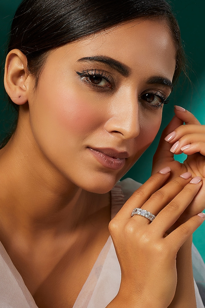 White Finish Swarovski Zirconia Eternity Ring In Sterling Silver by Diosa Paris Jewellery at Pernia's Pop Up Shop