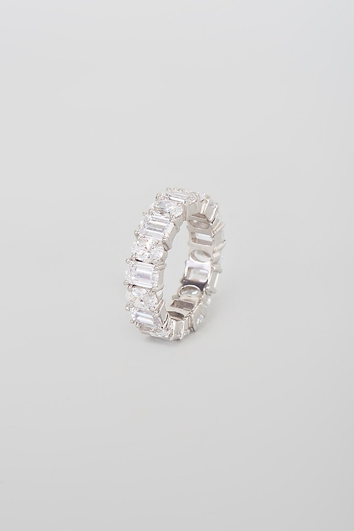 White Finish Swarovski Zirconia Eternity Ring In Sterling Silver by Diosa Paris Jewellery at Pernia's Pop Up Shop