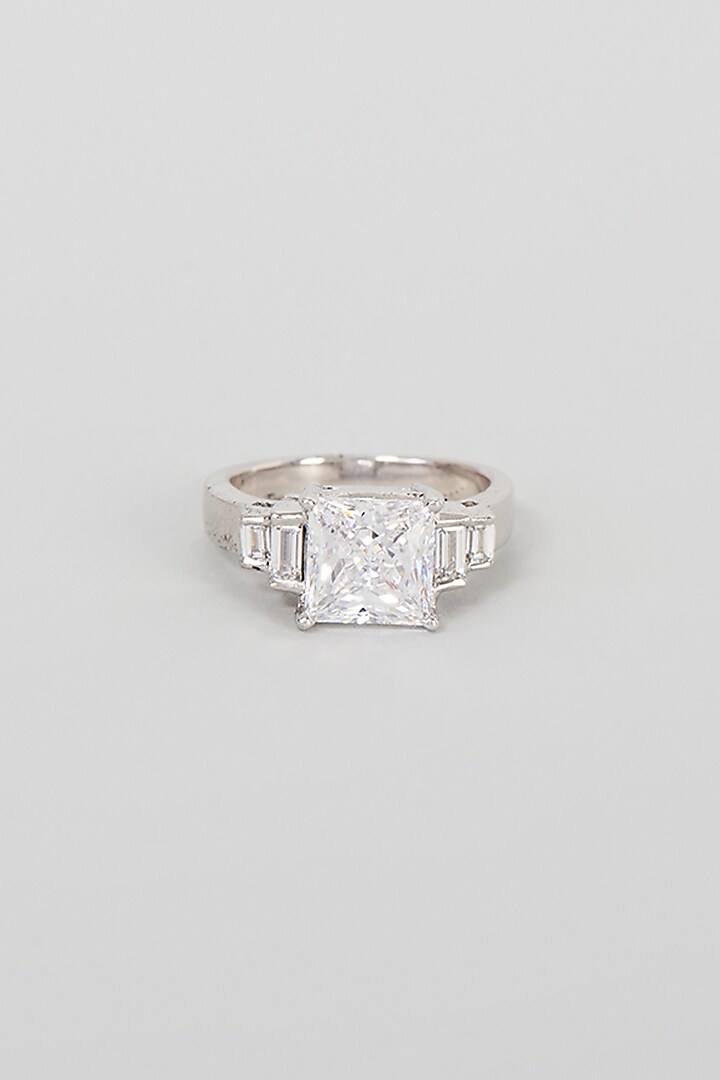 White Finish Swarovski Zirconia Ring In Sterling Silver by Diosa Paris Jewellery at Pernia's Pop Up Shop