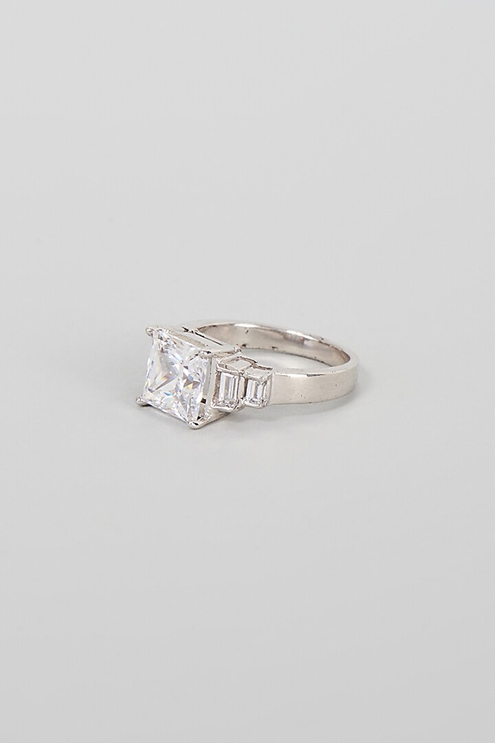 White Finish Swarovski Zirconia Ring In Sterling Silver by Diosa Paris Jewellery at Pernia's Pop Up Shop