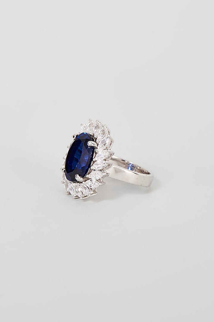 White Finish White & Blue Swarovski Zirconia Cocktail Ring In Sterling Silver by Diosa Paris Jewellery at Pernia's Pop Up Shop