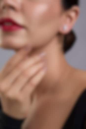 White Finish White Stone Stud Earrings In Sterling Silver by Diosa Paris Jewellery at Pernia's Pop Up Shop