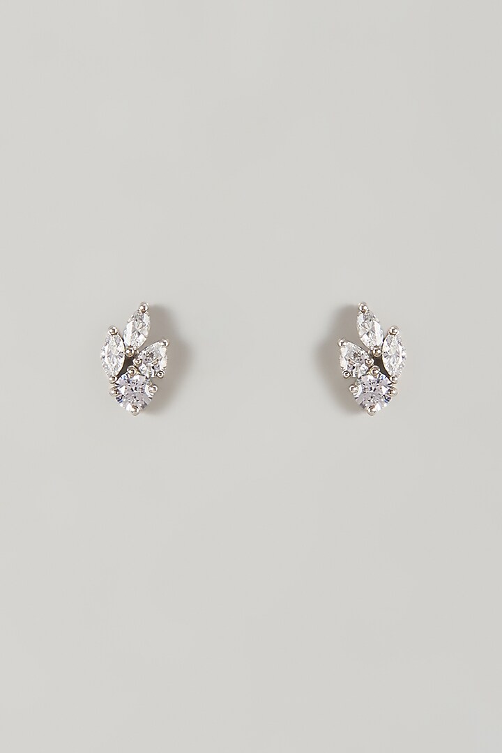 White Finish White Stone Stud Earrings In Sterling Silver by Diosa Paris Jewellery at Pernia's Pop Up Shop