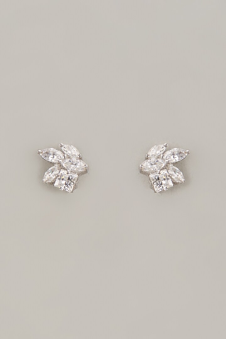 White Finish Zircon Stud Earrings In Sterling Silver by Diosa Paris Jewellery at Pernia's Pop Up Shop
