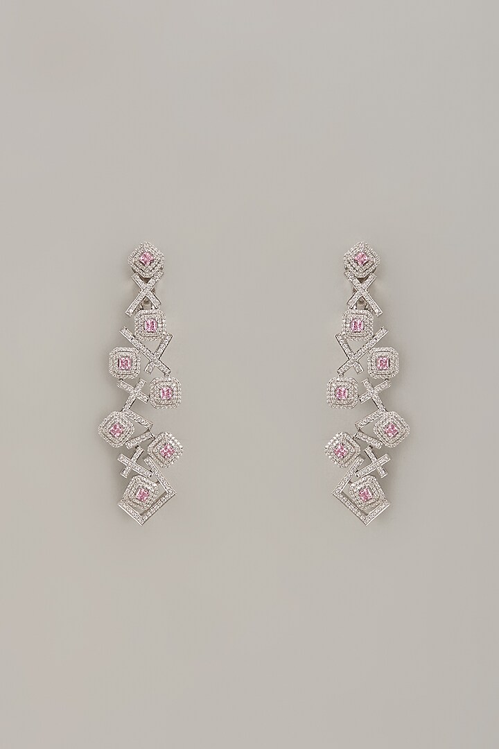 White Finish Zircon Dangler Earrings In Sterling Silver by Diosa Paris Jewellery at Pernia's Pop Up Shop