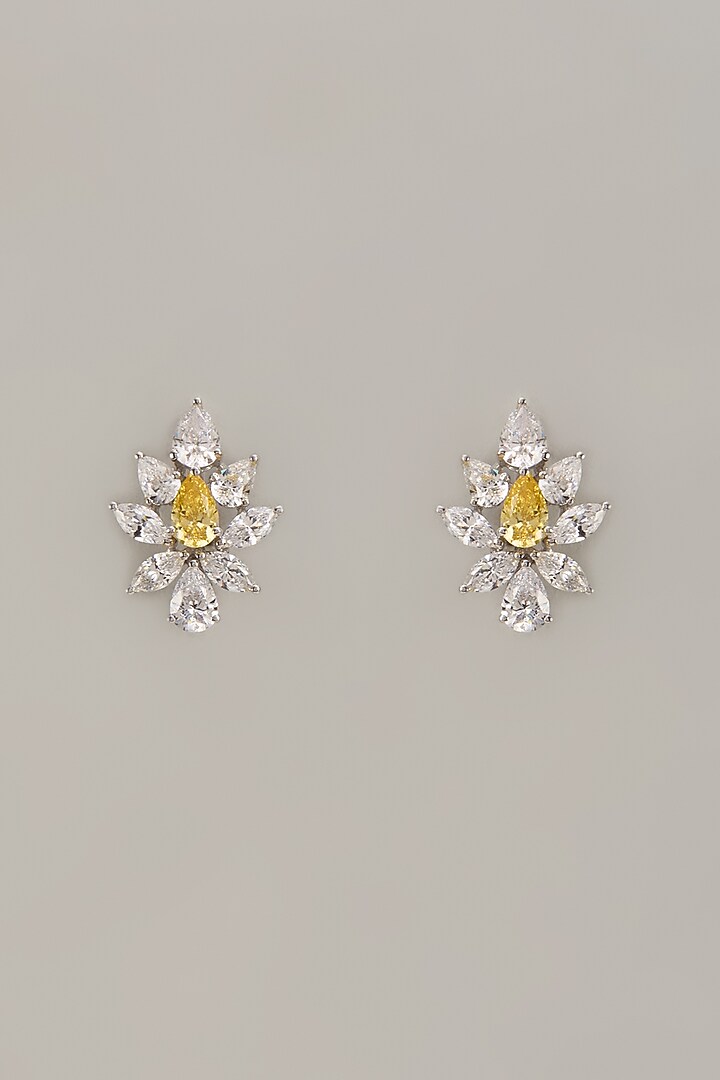 White Finish Zircon Stud Earrings In Sterling Silver by Diosa Paris Jewellery at Pernia's Pop Up Shop