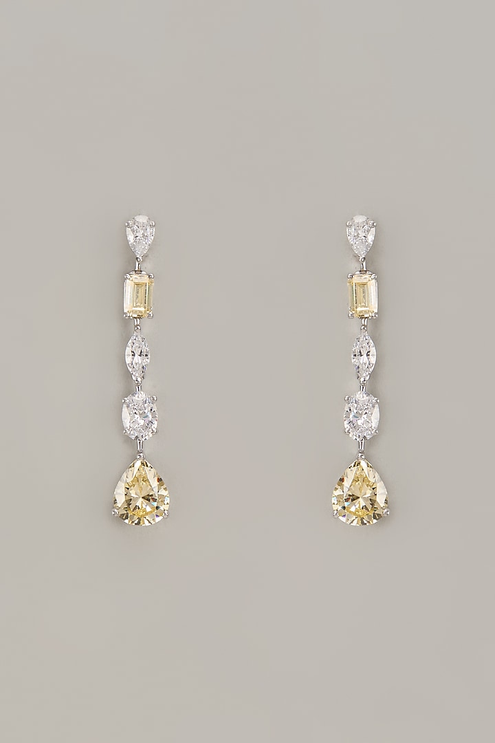 White Finish Zircon Dangler Earrings In Sterling Silver by Diosa Paris Jewellery at Pernia's Pop Up Shop