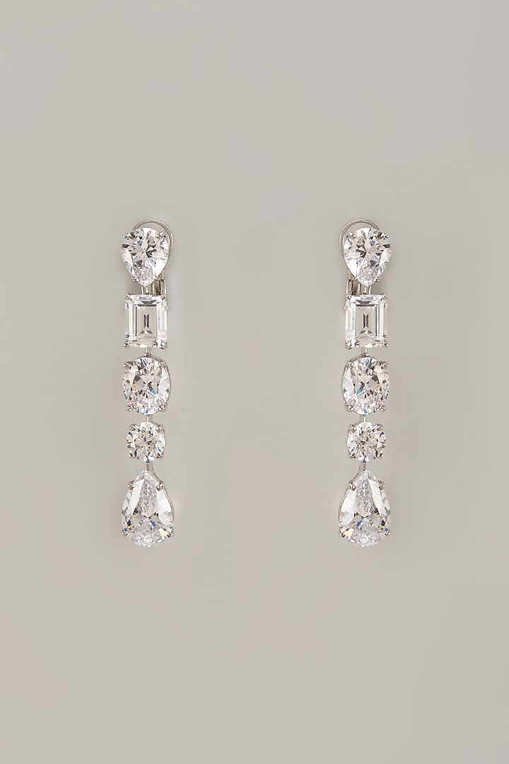 White Finish Zircon Dangler Earrings In Sterling Silver by Diosa Paris Jewellery at Pernia's Pop Up Shop