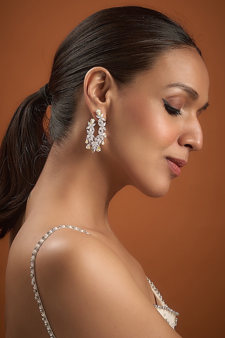 White Finish Zircon Dangler Earrings In Sterling Silver by Diosa Paris Jewellery at Pernia's Pop Up Shop