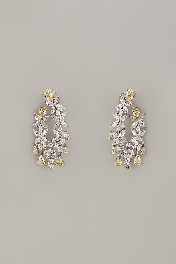 White Finish Zircon Dangler Earrings In Sterling Silver by Diosa Paris Jewellery at Pernia's Pop Up Shop