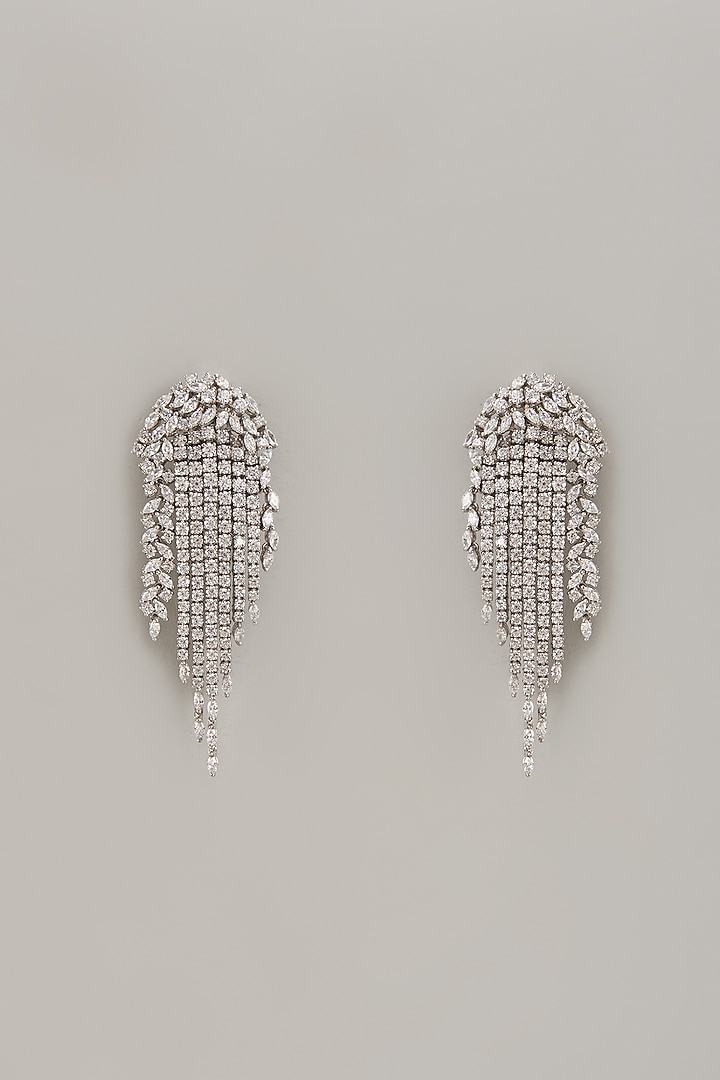 White Finish Zircon Dangler Earrings In Sterling Silver by Diosa Paris Jewellery at Pernia's Pop Up Shop