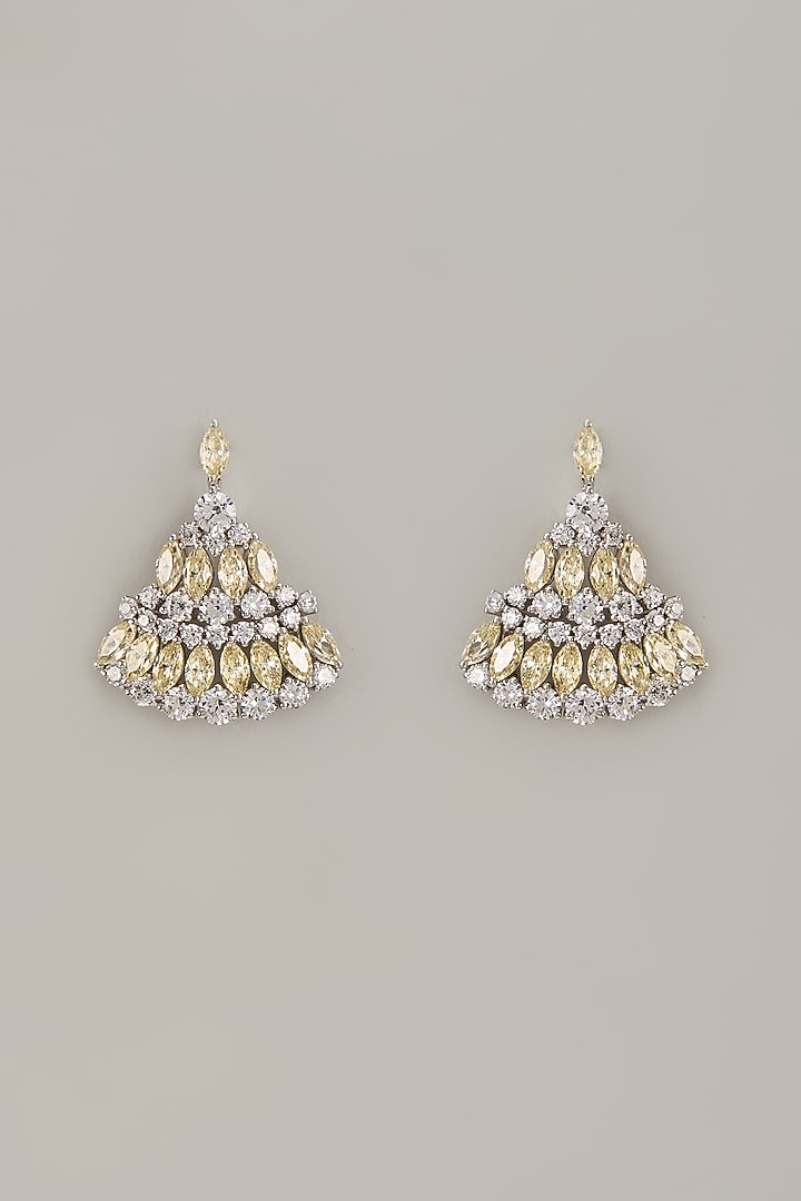 White Finish Zircon Dangler Earrings In Sterling Silver by Diosa Paris Jewellery at Pernia's Pop Up Shop