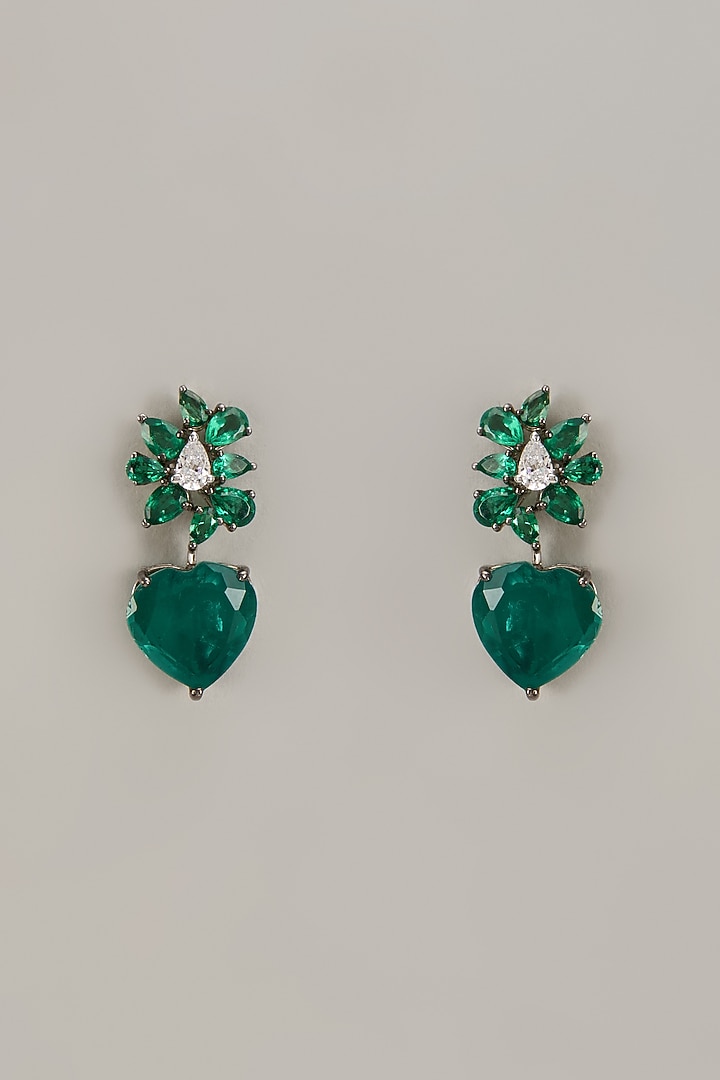 White Finish Synthetic Emerald Stone Dangler Earrings In Sterling Silver by Diosa Paris Jewellery at Pernia's Pop Up Shop